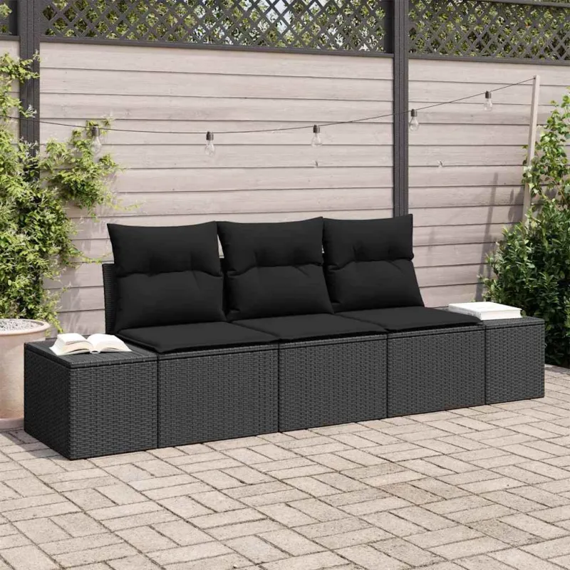 Sodo Sofų Rinkinys su saugykla 3 pcs Juoda poliratanas