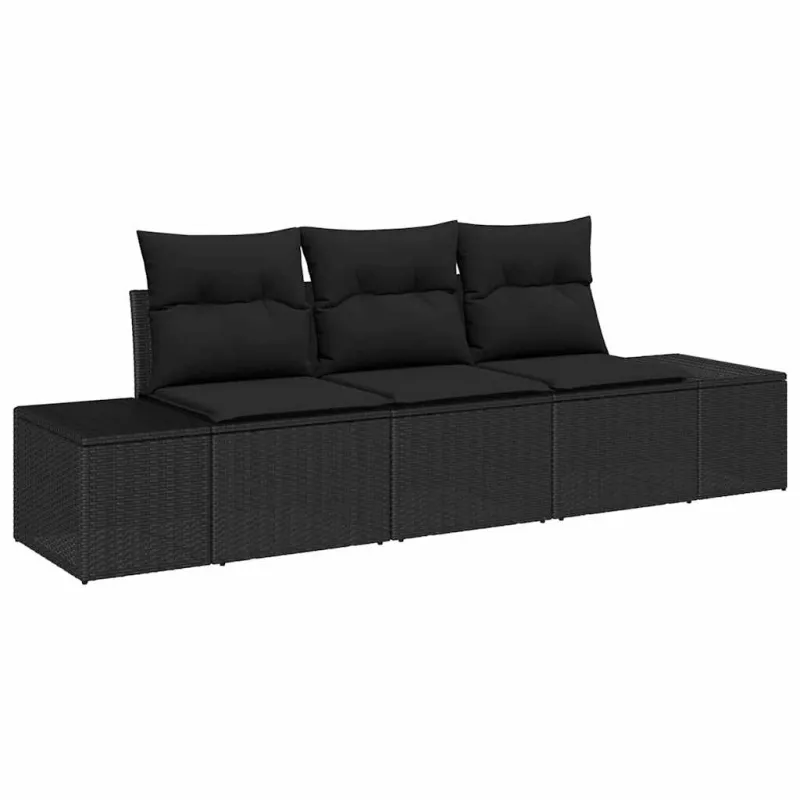 Sodo Sofų Rinkinys su saugykla 3 pcs Juoda poliratanas