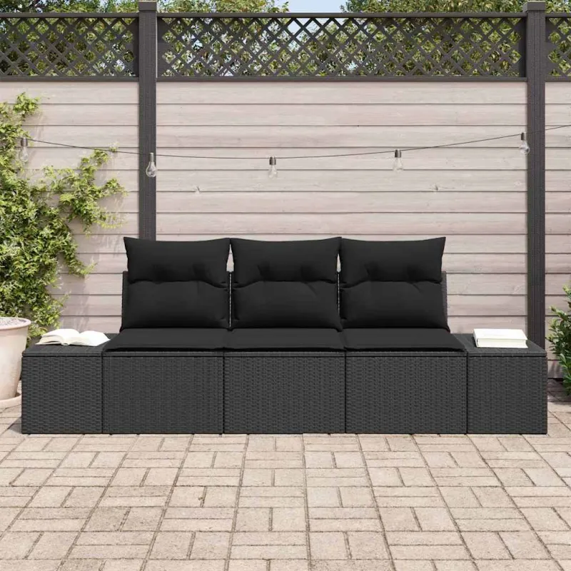 Sodo Sofų Rinkinys su saugykla 3 pcs Juoda poliratanas