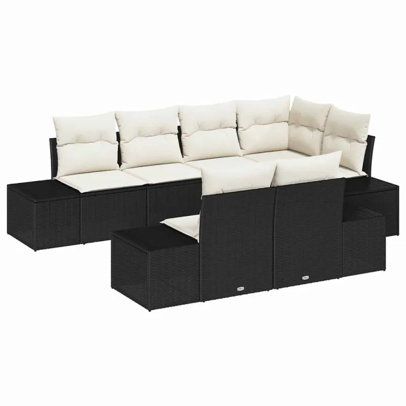 Sodo Sofų Rinkinys 7 pcs Juoda ir kreminė poliratanas