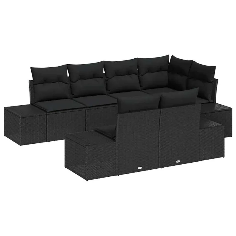Sodo Sofų Rinkinys su saugykla 7 pcs Juoda poliratanas