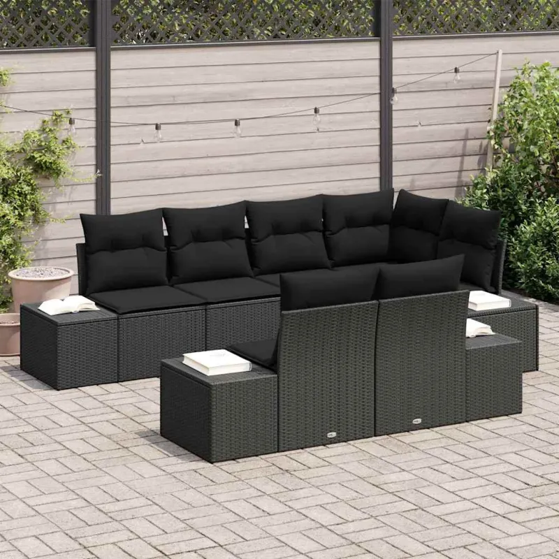 Sodo Sofų Rinkinys su saugykla 7 pcs Juoda poliratanas
