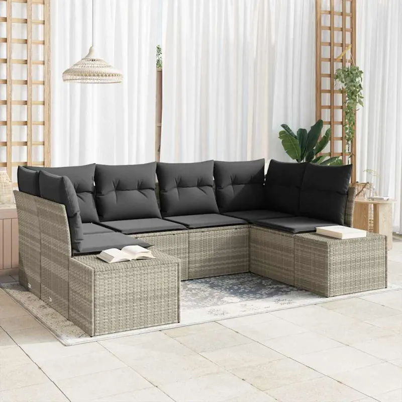 Sodo Sofų Rinkinys 6 pcs Šviesiai pilka Poli ratanas