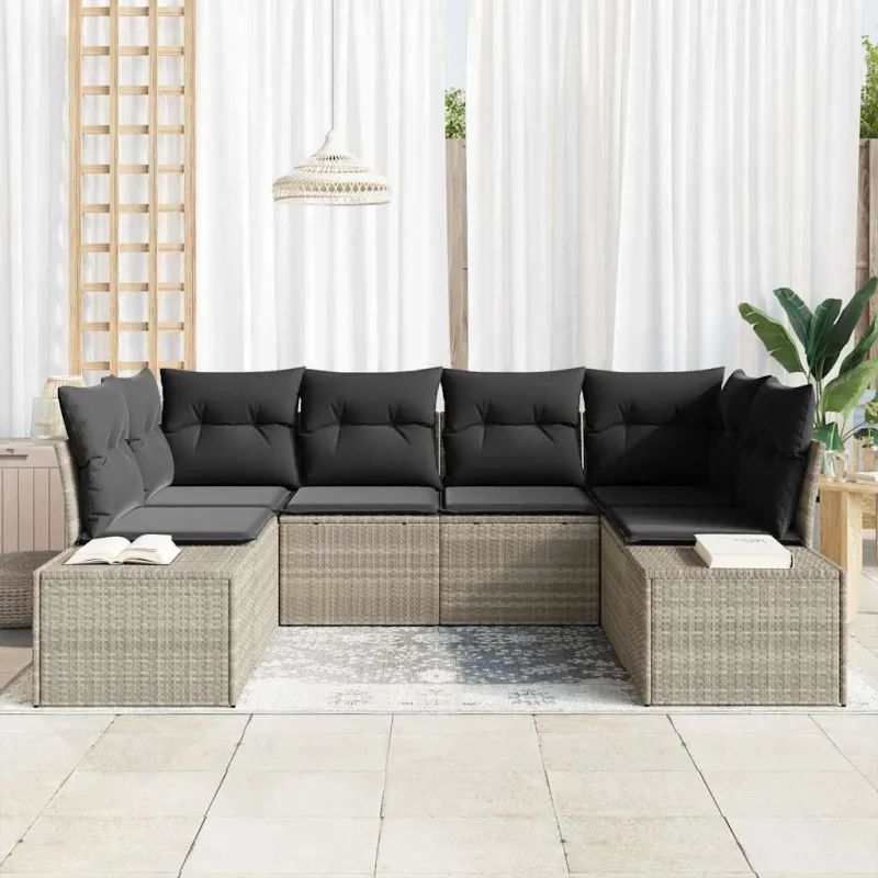 Sodo Sofų Rinkinys 6 pcs Šviesiai pilka Poli ratanas