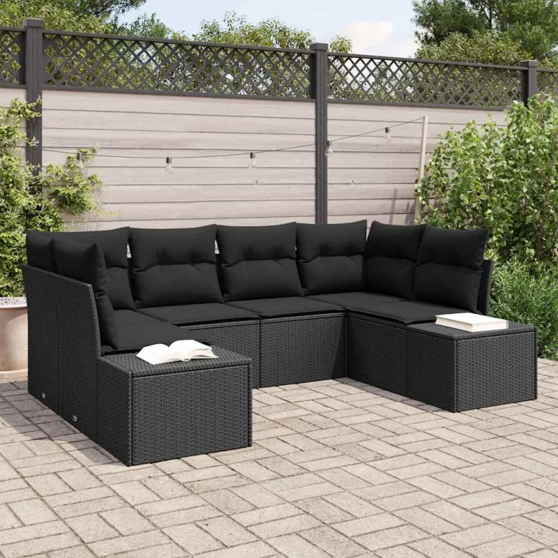 Sodo Sofų Rinkinys su saugykla 6 pcs Juoda Poli ratanas