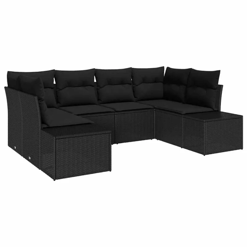 Sodo Sofų Rinkinys su saugykla 6 pcs Juoda Poli ratanas