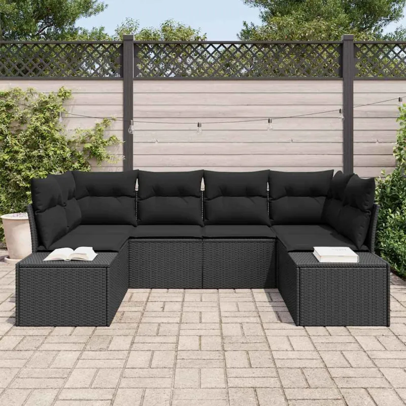 Sodo Sofų Rinkinys su saugykla 6 pcs Juoda Poli ratanas