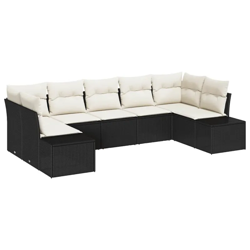 Sodo Sofų Rinkinys 7 pcs Juoda ir kreminė Poli ratanas