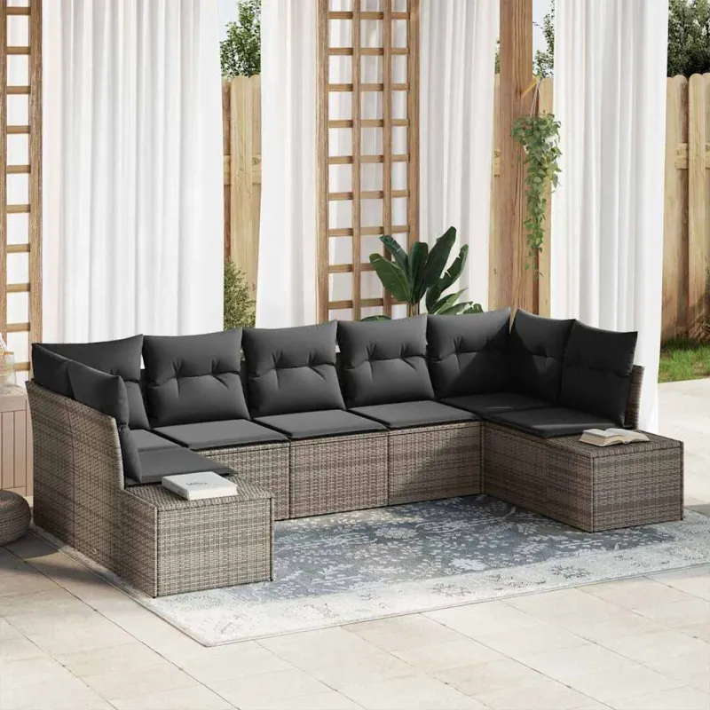 Sodo Sofų Rinkinys su saugykla 7 pcs Pilka Poli ratanas