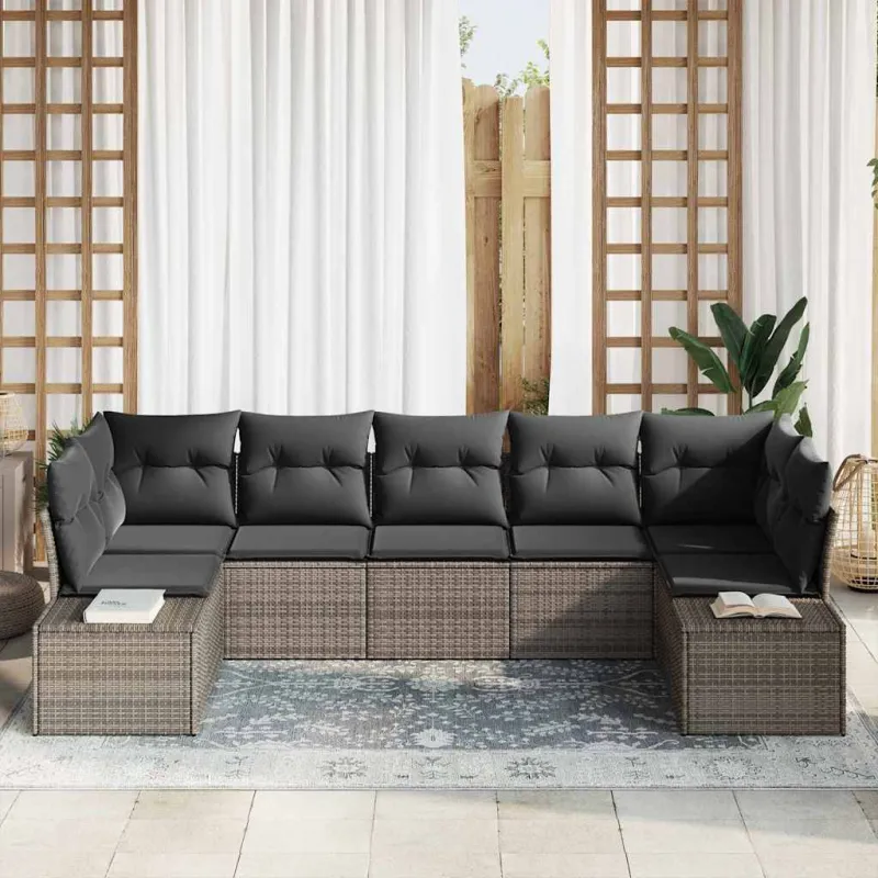 Sodo Sofų Rinkinys su saugykla 7 pcs Pilka Poli ratanas