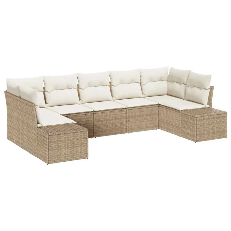 Sodo Sofų Rinkinys 7 pcs Bežinė ir kreminė Poli ratanas