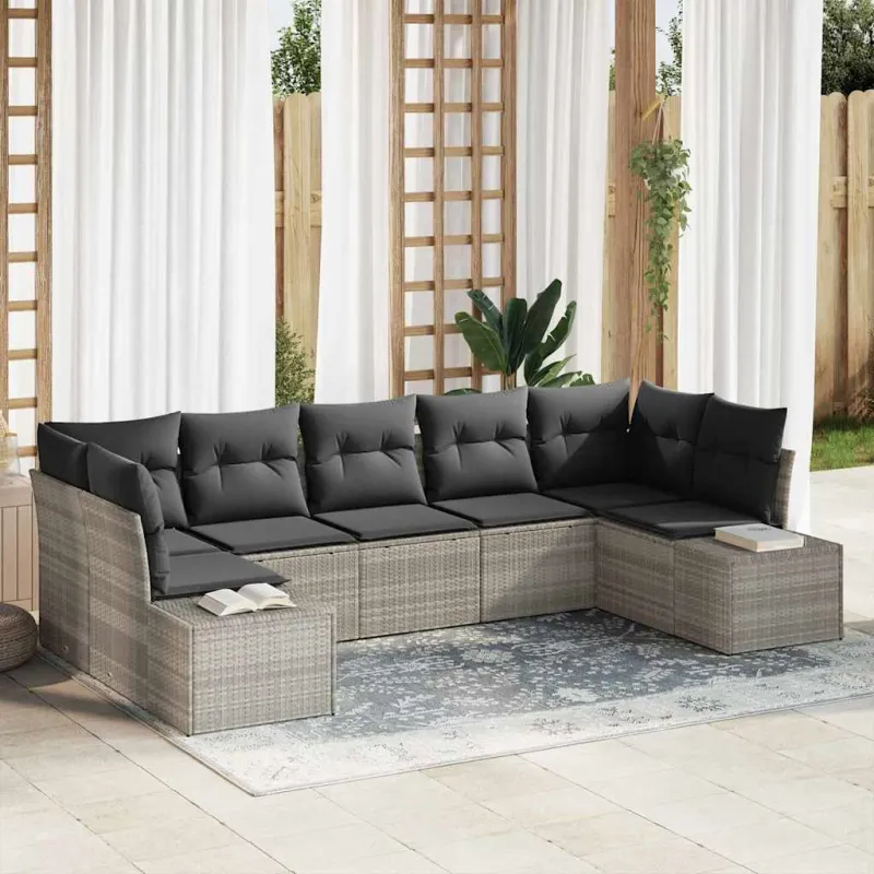 Sodo Sofų Rinkinys 7 pcs Šviesiai pilka Poli ratanas