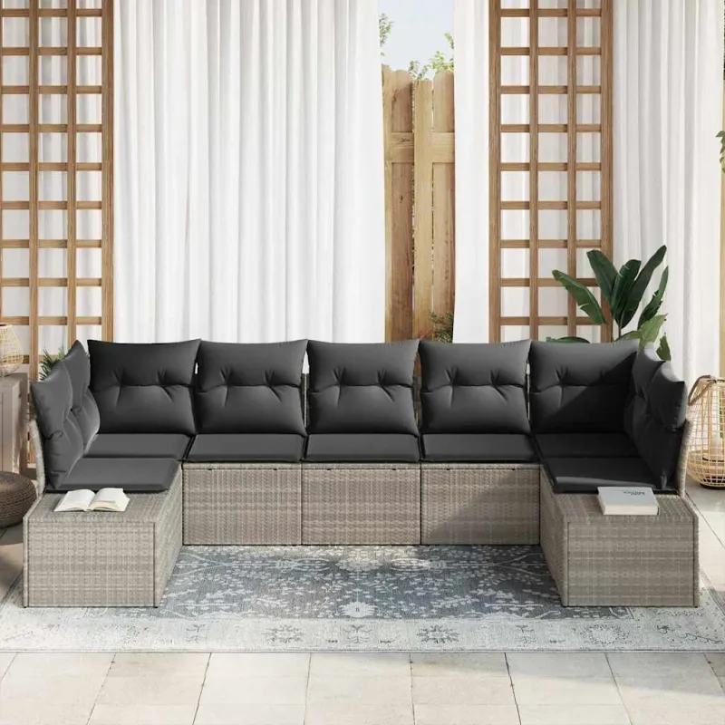 Sodo Sofų Rinkinys 7 pcs Šviesiai pilka Poli ratanas