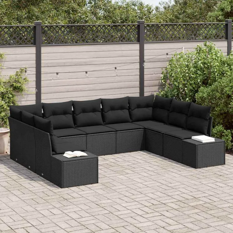 Sodo Sofų Rinkinys su pagalve 9 pcs Juoda Poliratanas