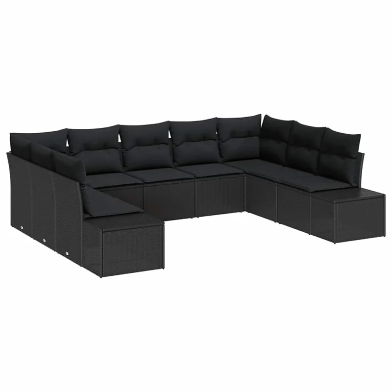 Sodo Sofų Rinkinys su pagalve 9 pcs Juoda Poliratanas