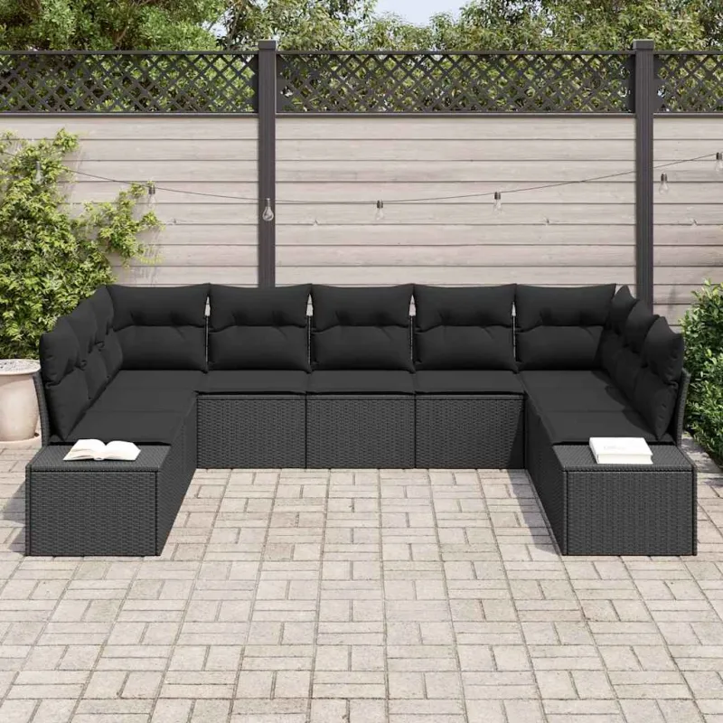 Sodo Sofų Rinkinys su pagalve 9 pcs Juoda Poliratanas