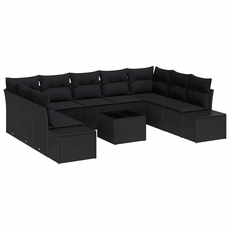 Sodo Sofų Rinkinys su pagalve 9 pcs Juoda Poliratanas