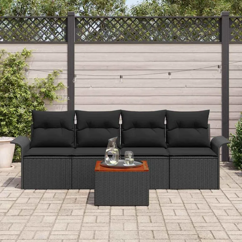 Sodo Sofų Rinkinys su saugykla 5 pcs Juoda poliratanas