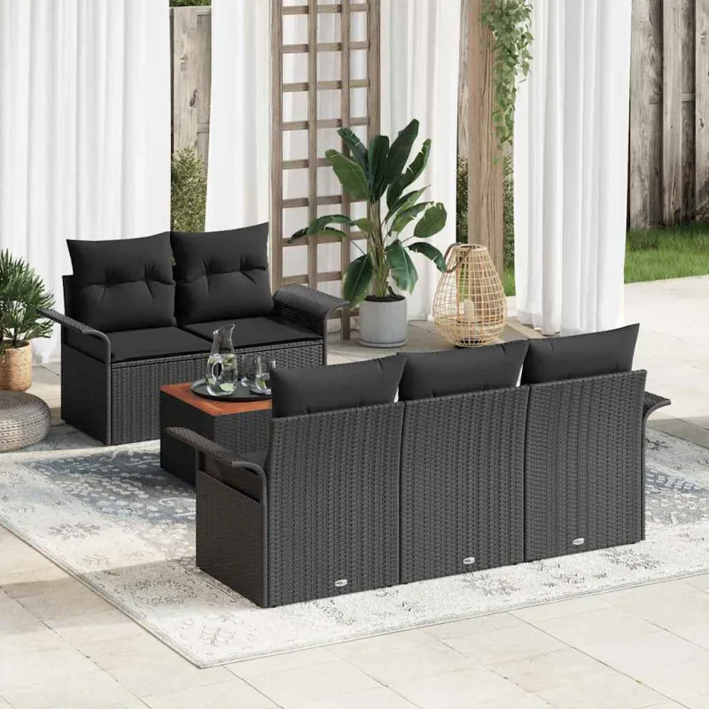 Sodo Sofų Rinkinys su saugykla 6 pcs Juoda poliratanas