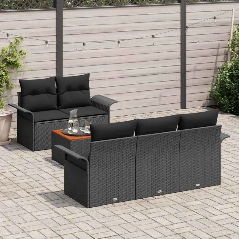 Sodo Sofų Rinkinys su saugykla 6 pcs Juoda poliratanas
