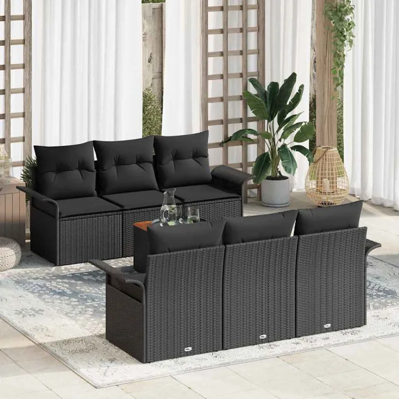 Sodo Sofų Rinkinys su saugykla 7 pcs Juoda poliratanas
