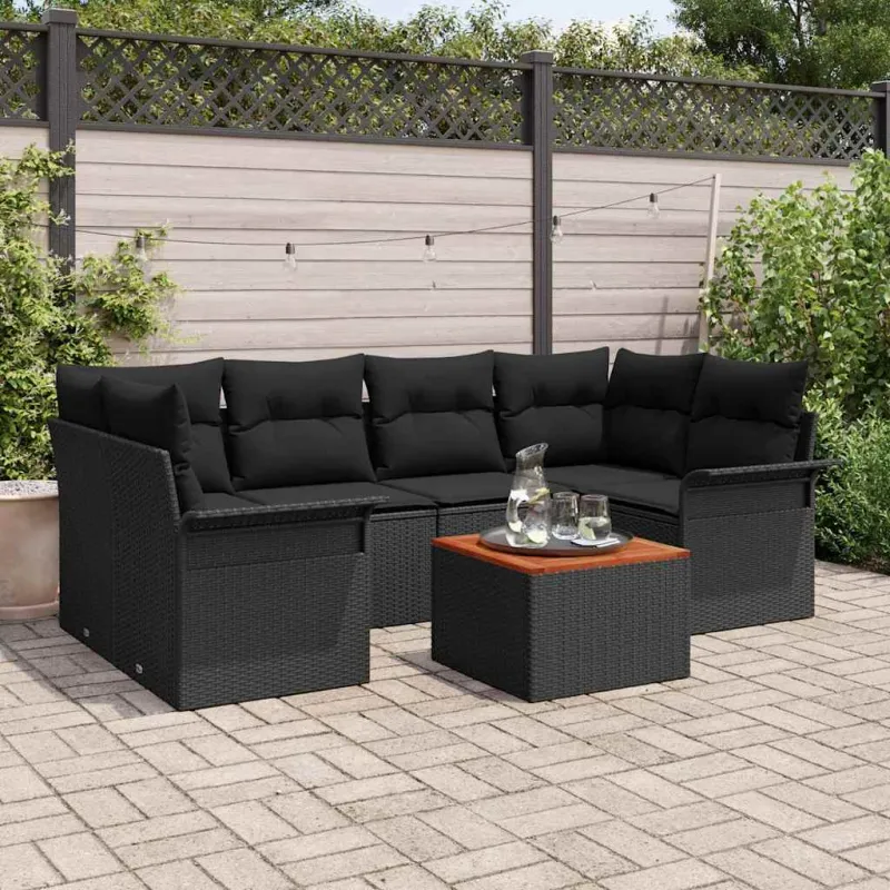 Sodo Sofų Rinkinys su saugykla 7 pcs Juoda poliratanas