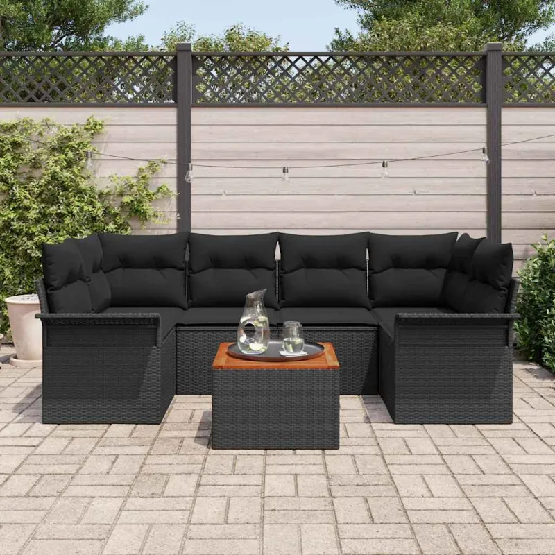 Sodo Sofų Rinkinys su saugykla 7 pcs Juoda poliratanas