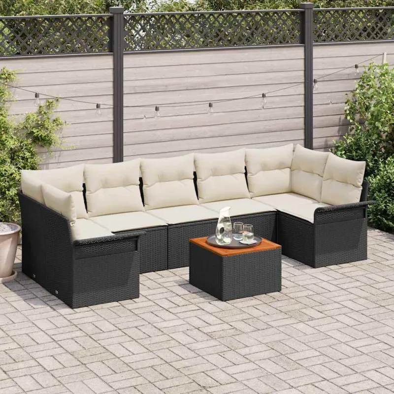 Sodo Sofų Rinkinys 8 pcs Juoda ir kreminė poliratanas