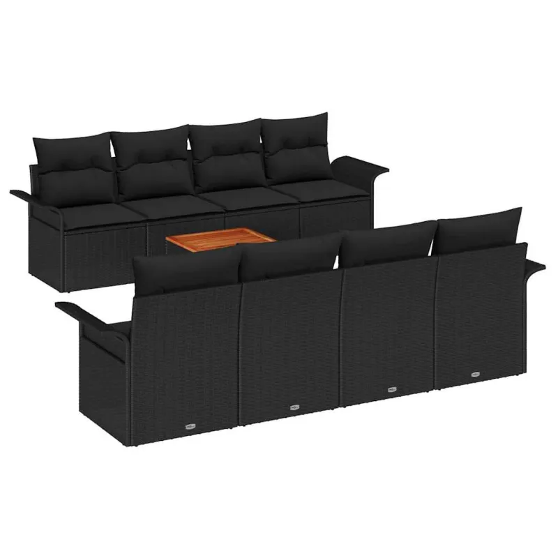 Sodo Sofų Rinkinys su saugykla 9 pcs Juoda poliratanas
