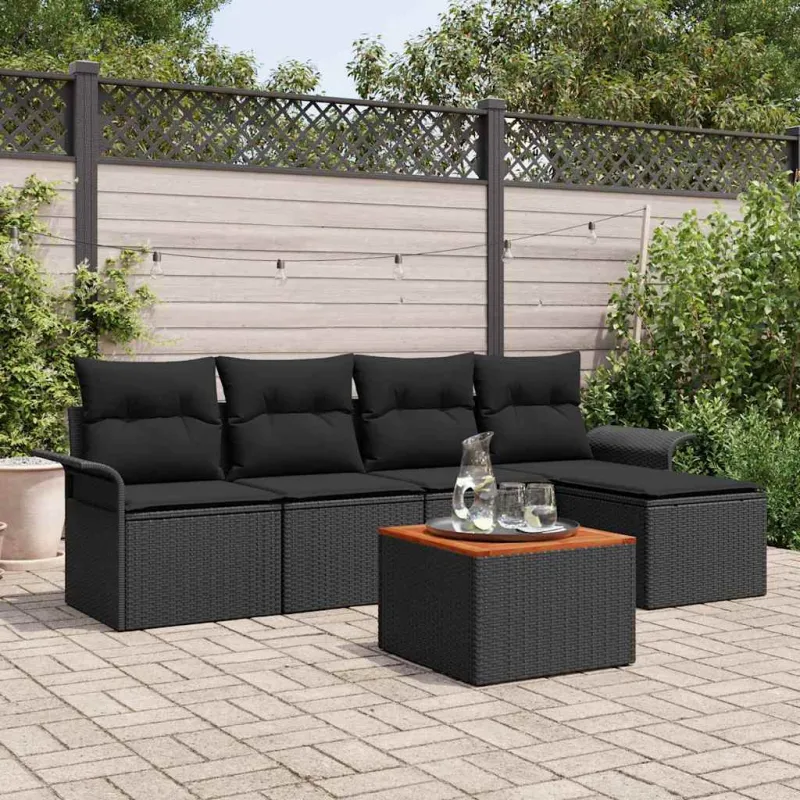 Sodo Sofų Rinkinys su saugykla 6 pcs Juoda poliratanas