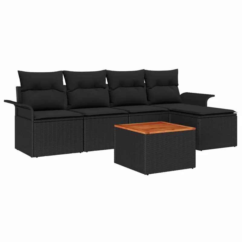 Sodo Sofų Rinkinys su saugykla 6 pcs Juoda poliratanas