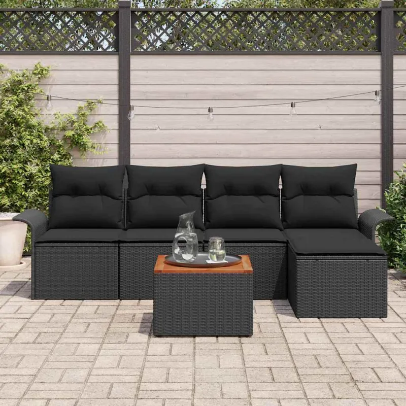 Sodo Sofų Rinkinys su saugykla 6 pcs Juoda poliratanas