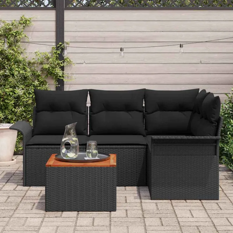 Sodo Sofų Rinkinys su saugykla 5 pcs Juoda poliratanas