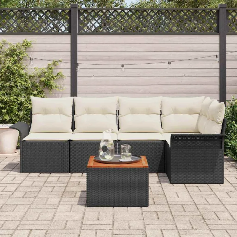 Sodo Sofų Rinkinys 6 pcs Juoda ir kreminė poliratanas