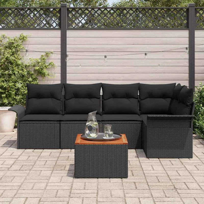 Sodo Sofų Rinkinys su saugykla 6 pcs Juoda poliratanas