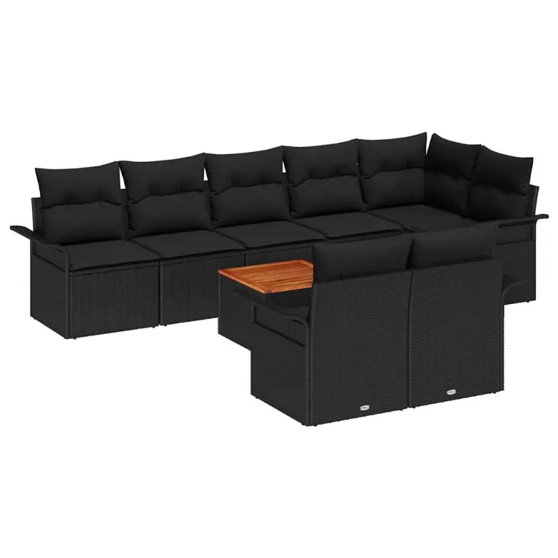 Sodo Sofų Rinkinys su saugykla 9 pcs Juoda poliratanas