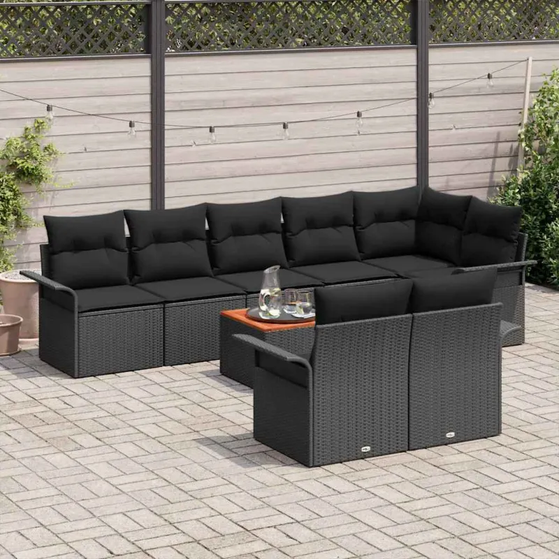 Sodo Sofų Rinkinys su saugykla 9 pcs Juoda poliratanas