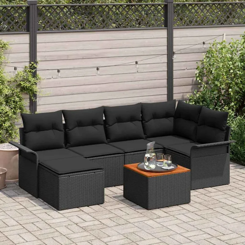 Sodo Sofų Rinkinys su saugykla 7 pcs Juoda poliratanas