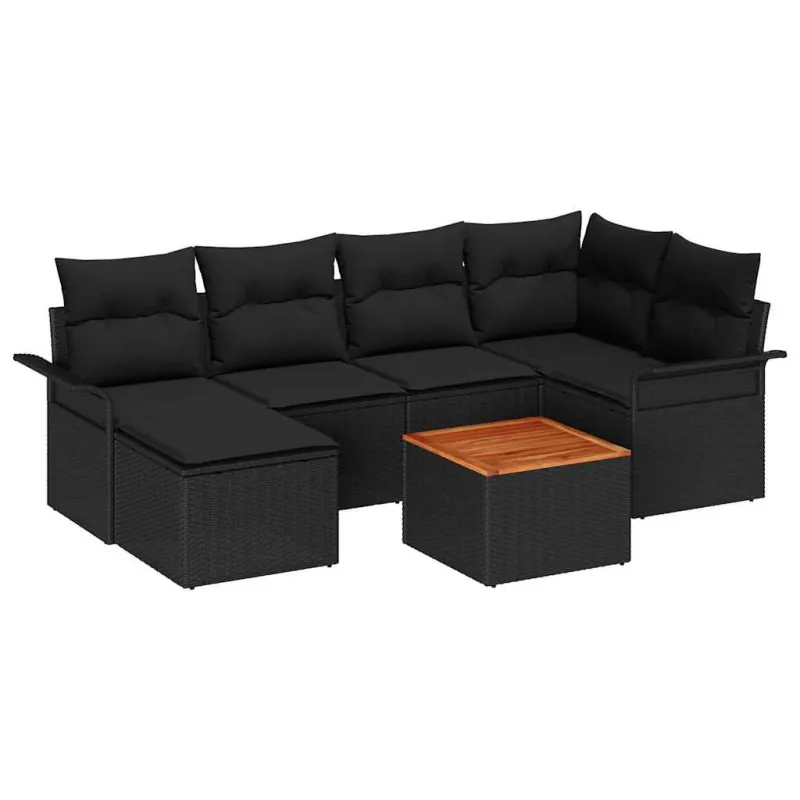 Sodo Sofų Rinkinys su saugykla 7 pcs Juoda poliratanas