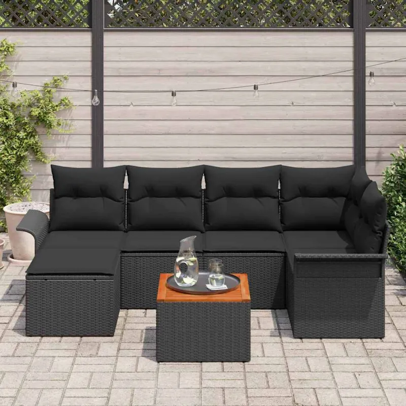 Sodo Sofų Rinkinys su saugykla 7 pcs Juoda poliratanas