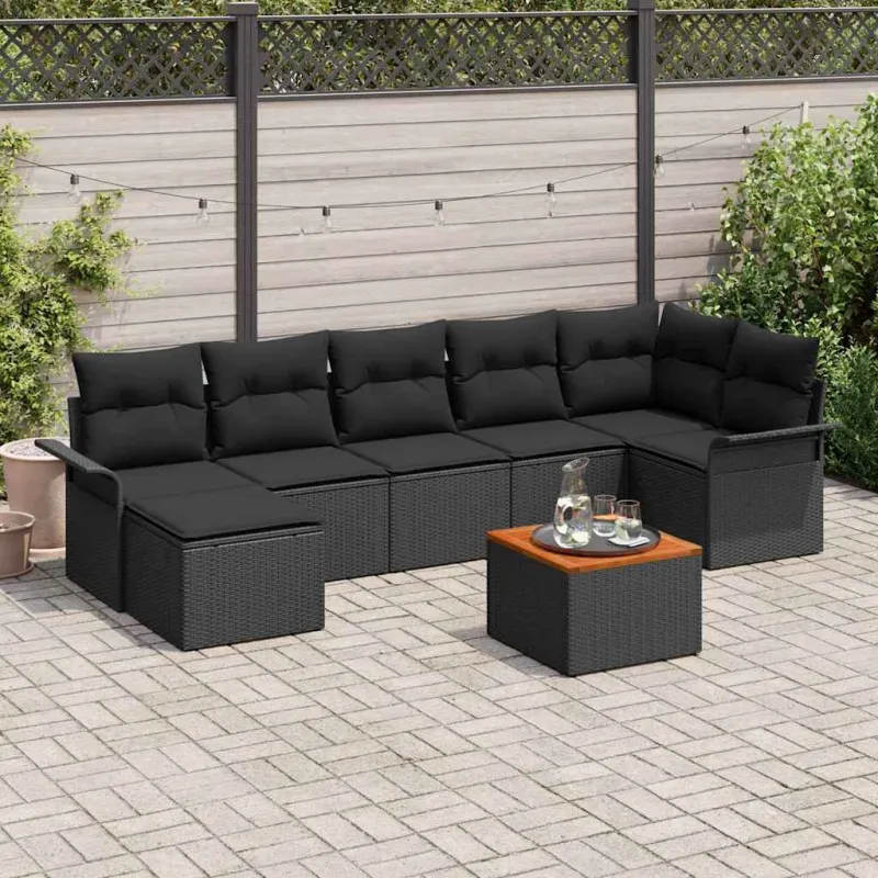 Sodo Sofų Rinkinys su saugykla 8 pcs Juoda poliratanas