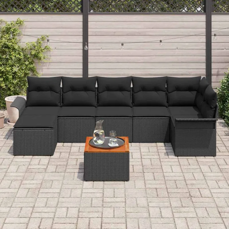 Sodo Sofų Rinkinys su saugykla 8 pcs Juoda poliratanas