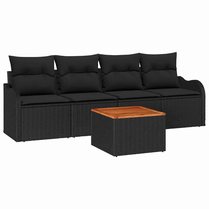 Sodo Sofų Rinkinys su saugykla 5 pcs Juoda poliratanas