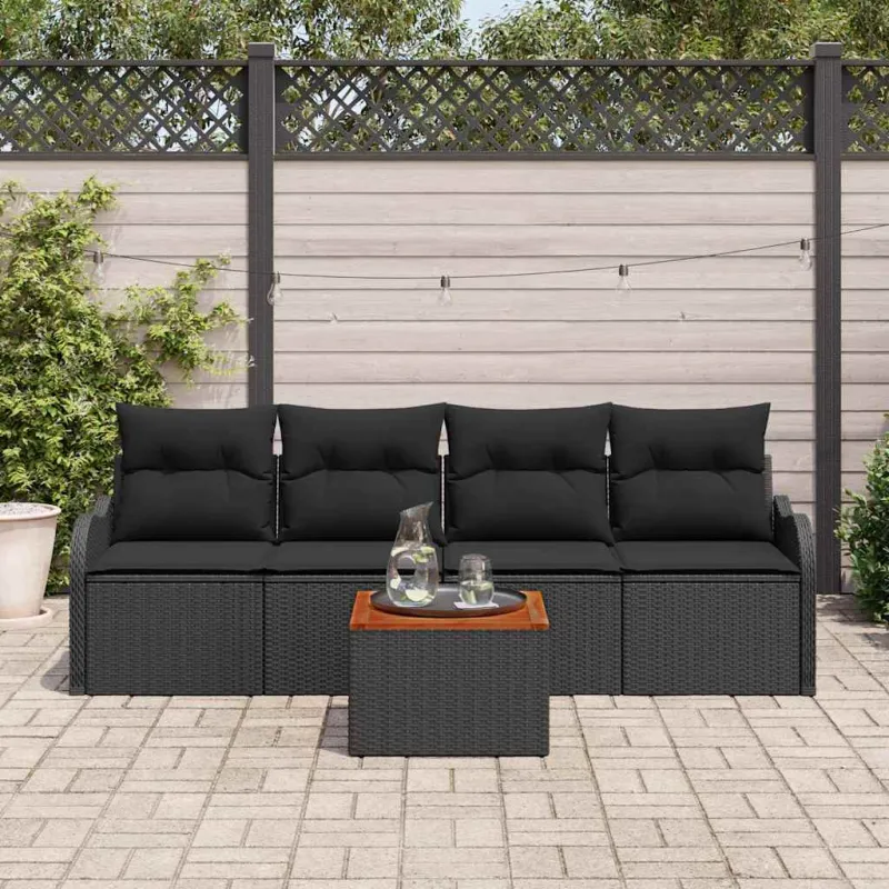 Sodo Sofų Rinkinys su saugykla 5 pcs Juoda poliratanas