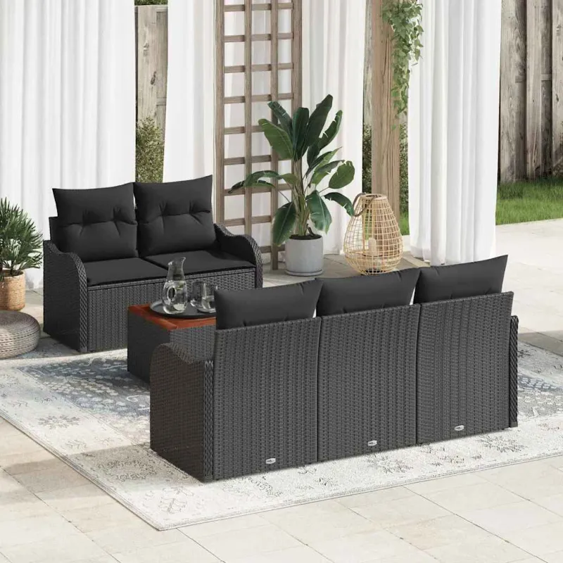 Sodo Sofų Rinkinys su saugykla 6 pcs Juoda poliratanas