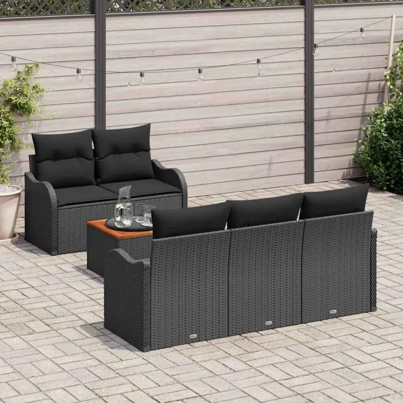 Sodo Sofų Rinkinys su saugykla 6 pcs Juoda poliratanas