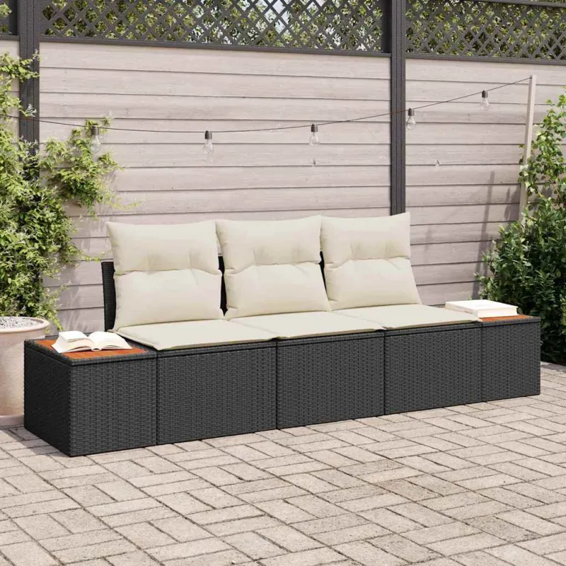 Sodo Sofų Rinkinys 3 pcs Juoda ir kreminė Poli ratanas