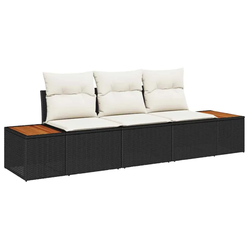 Sodo Sofų Rinkinys 3 pcs Juoda ir kreminė Poli ratanas