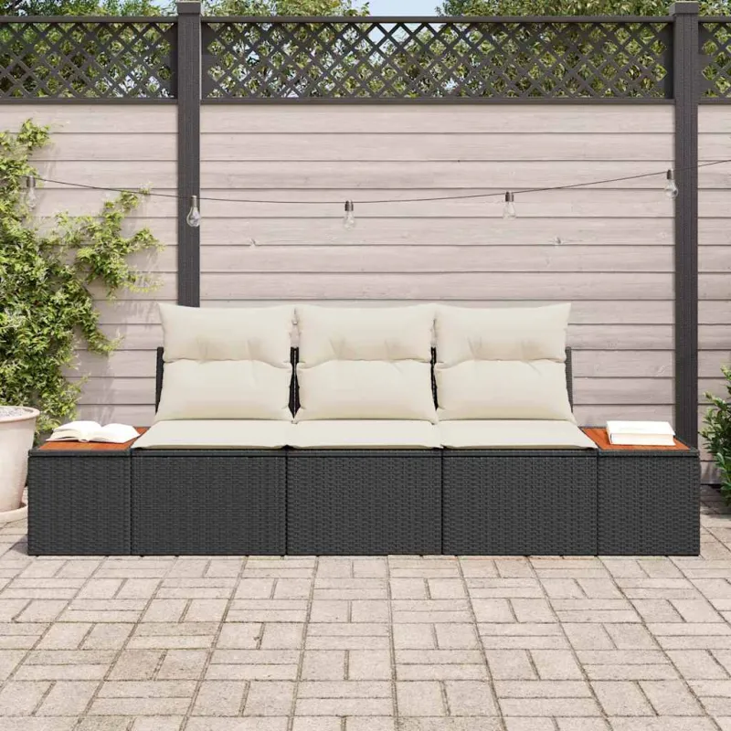 Sodo Sofų Rinkinys 3 pcs Juoda ir kreminė Poli ratanas