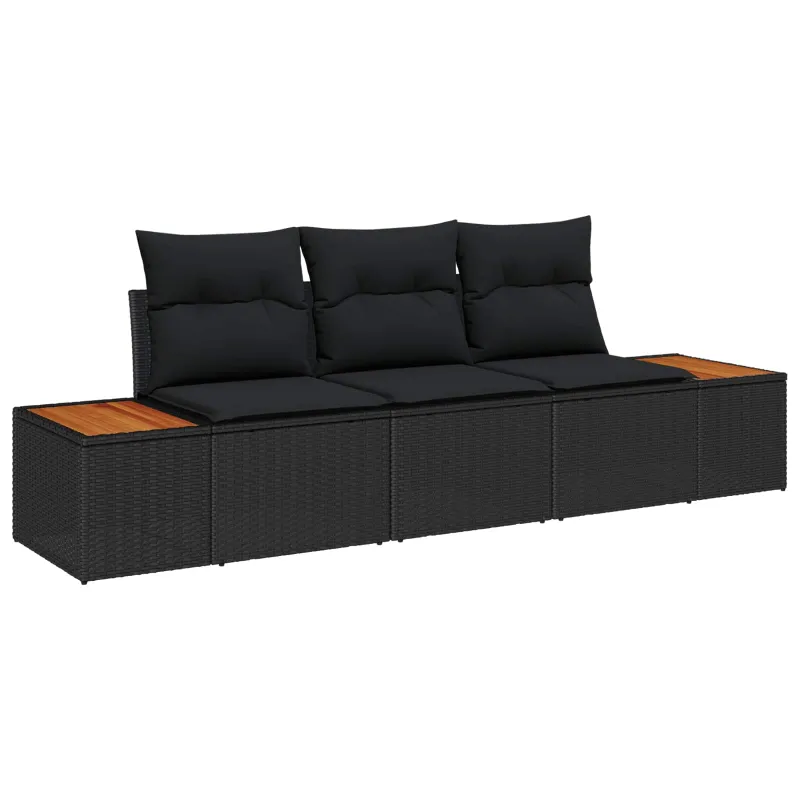 Sodo Sofų Rinkinys su saugykla 3 pcs Juoda Poli ratanas